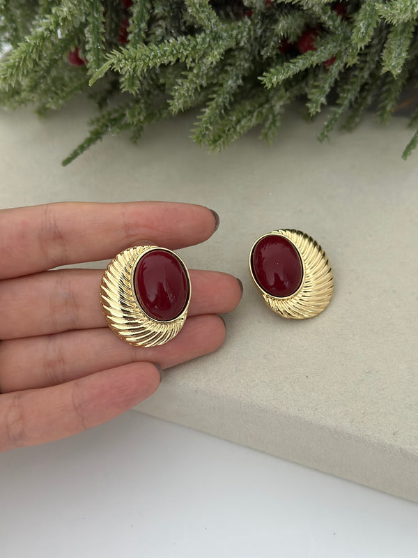 Çizgili Bordo Küpe