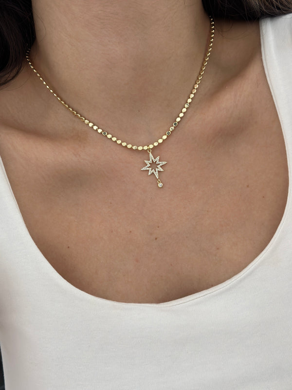 Kuzey Yıldız Uçlu Pul Ezme Kolye