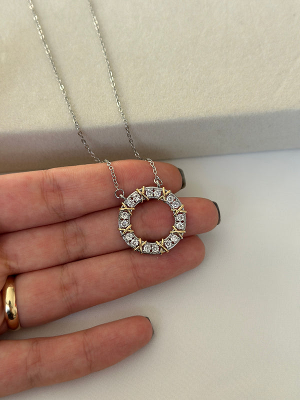 Çelik Silver X Taşlı Kolye