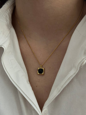 Çelik Siyah Taş Boho Kolye