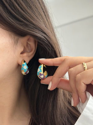 Çiçek Dama Desen Küpe