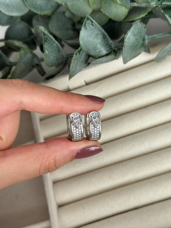 Silver Damla Taşlı Küpe