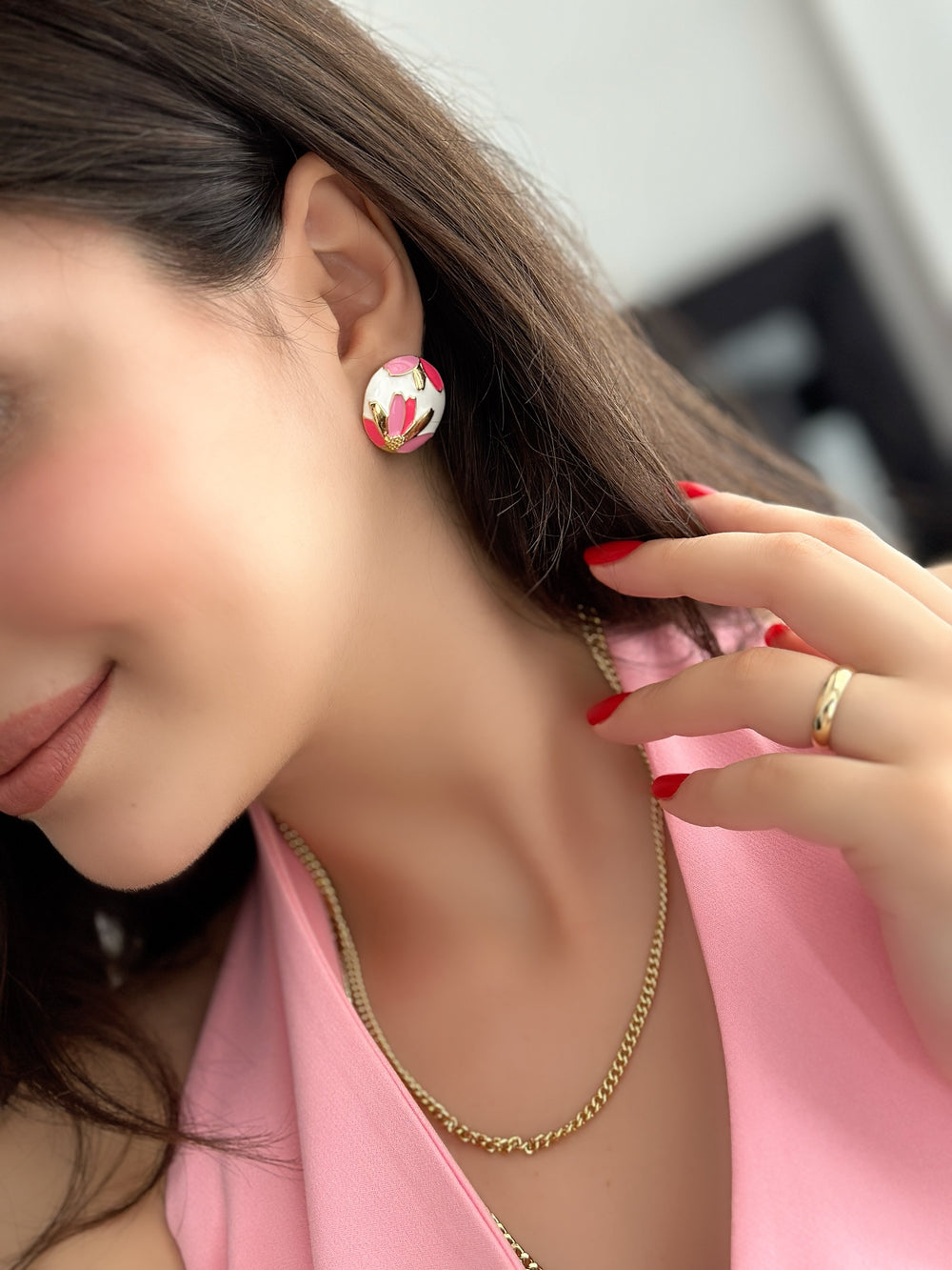 Pembe Çiçekli Küpe