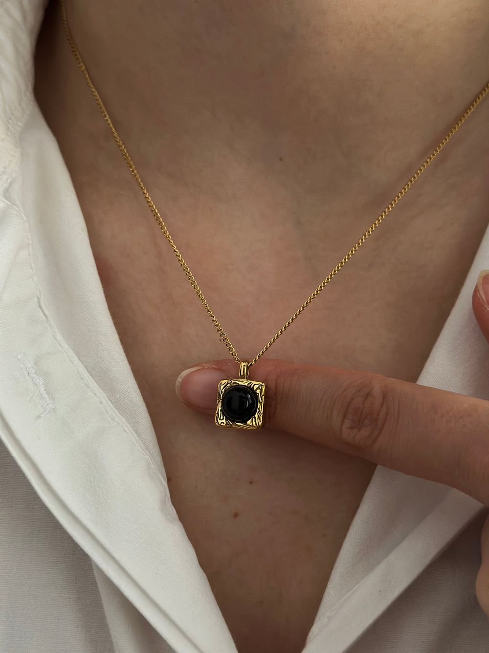 Çelik Siyah Taş Boho Kolye