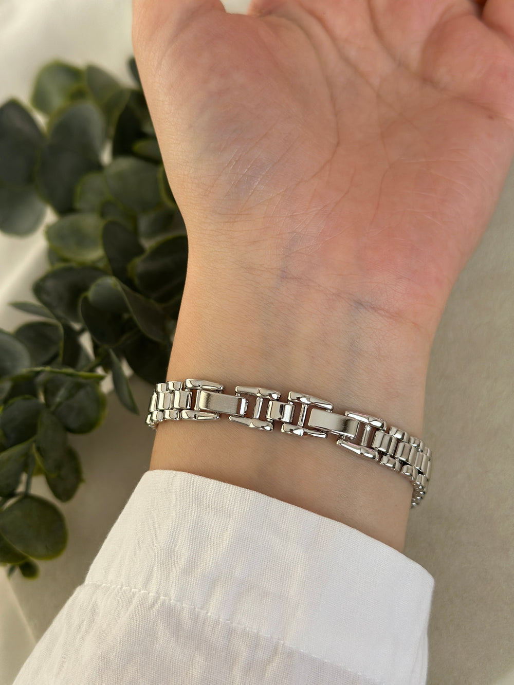 Silver Kordon Ortası Baget Taşlı Bileklik