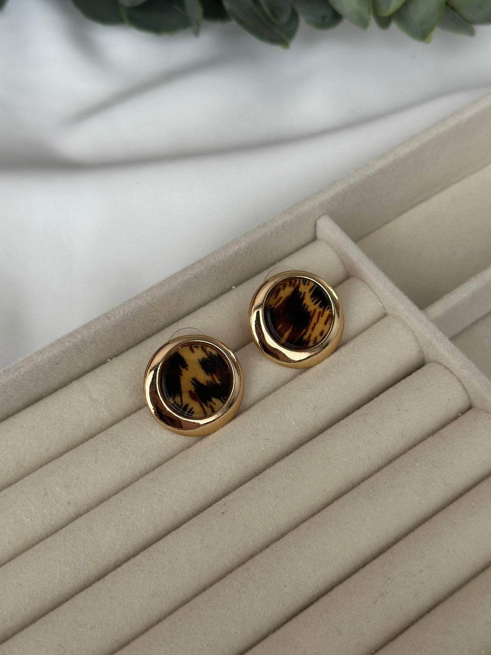 Leopar Plaka Yuvarlak Küpe