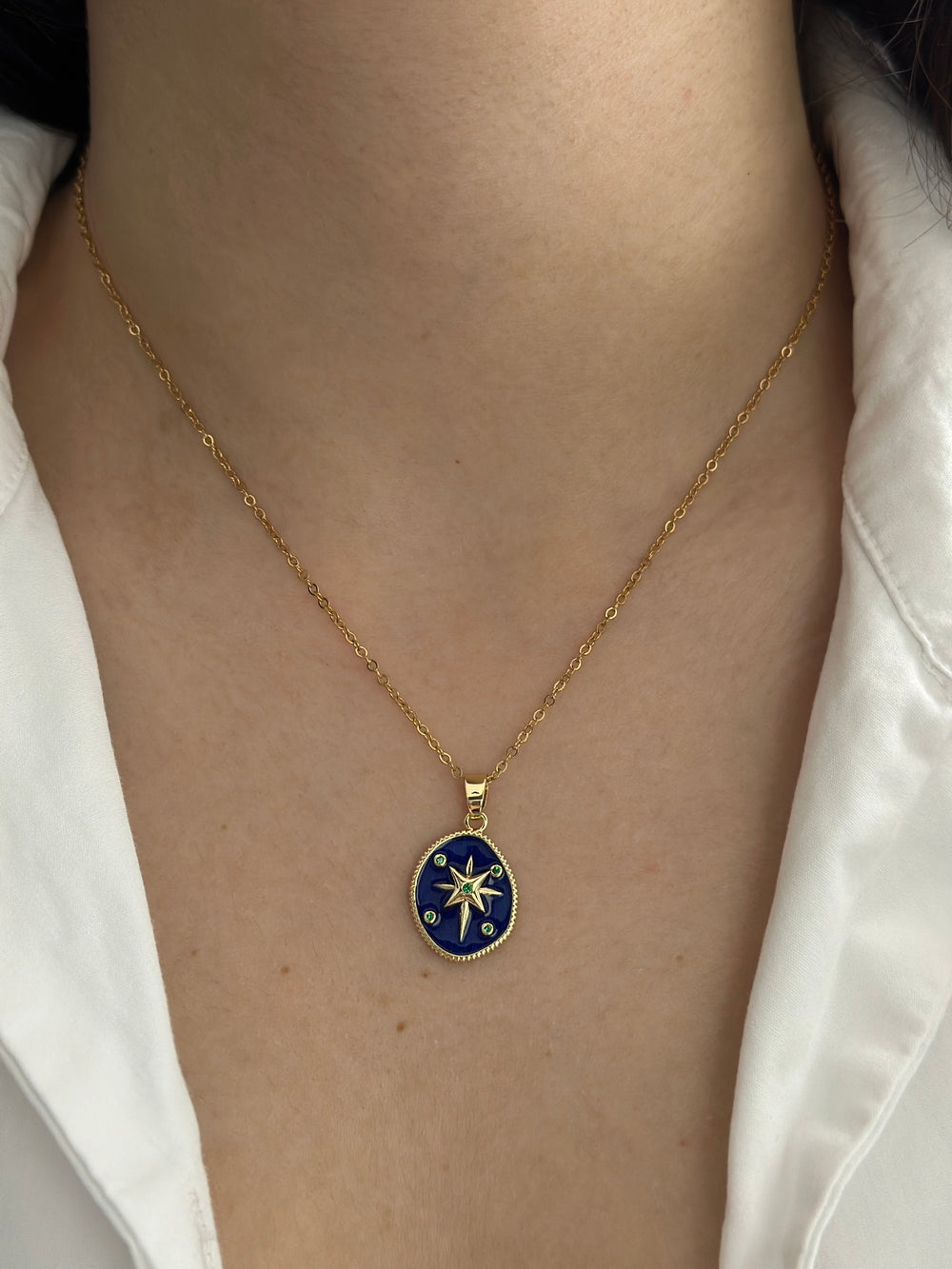 Kuzey Yıldızlı Mavi Çelik Kolye