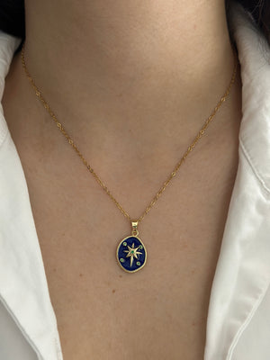 Kuzey Yıldızlı Mavi Çelik Kolye