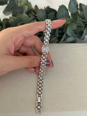 Silver Kordon Ortası Baget Taşlı Bileklik