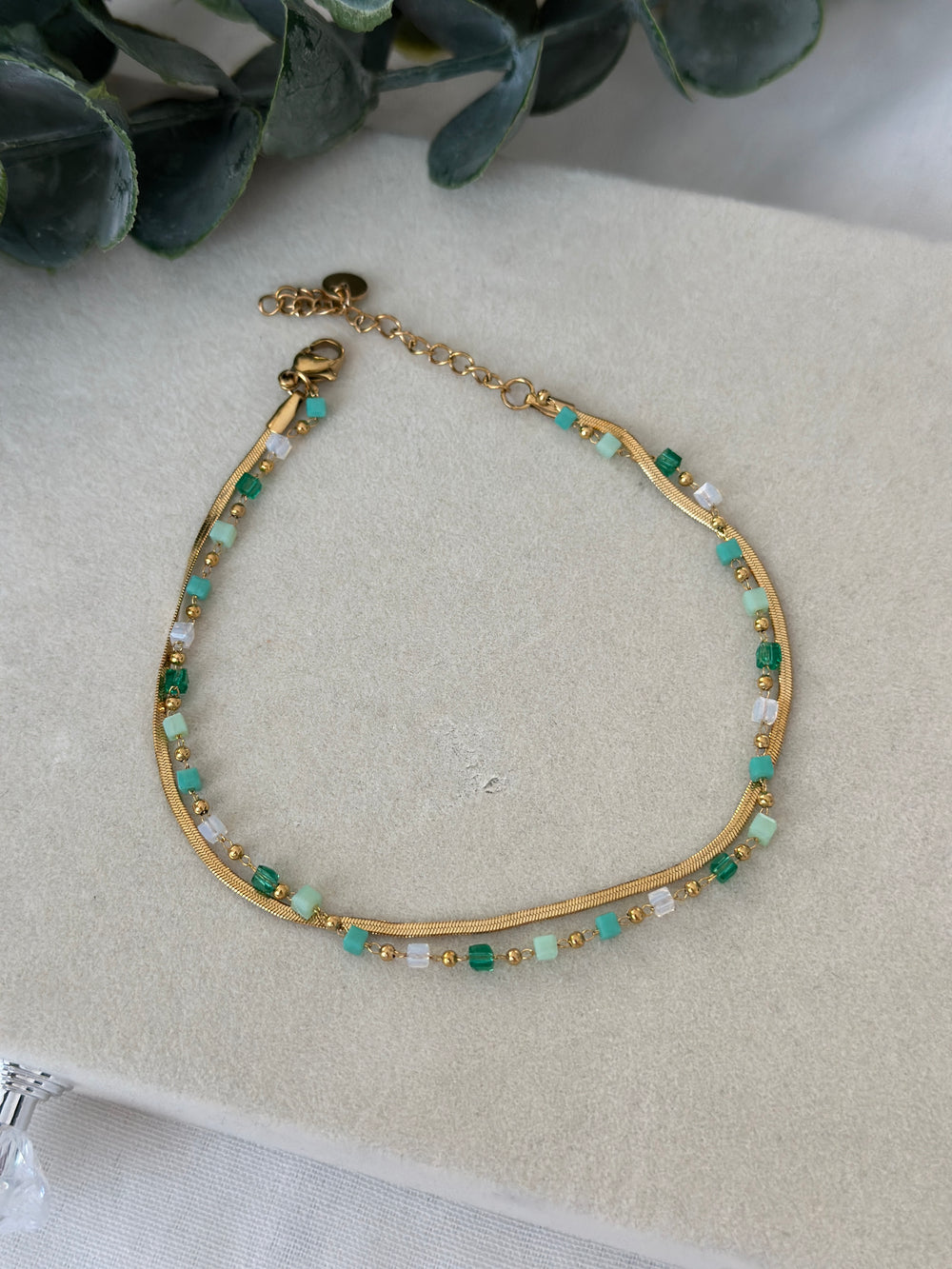 Çelik Yeşil Boncuk Halhal