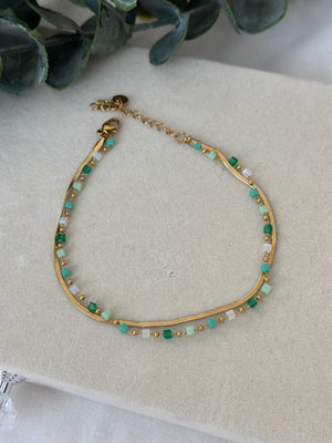 Çelik Yeşil Boncuk Halhal