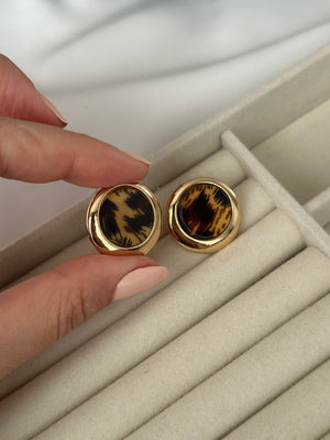 Leopar Plaka Yuvarlak Küpe