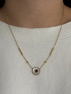 Sedefli Bordo Taşlı Kolye