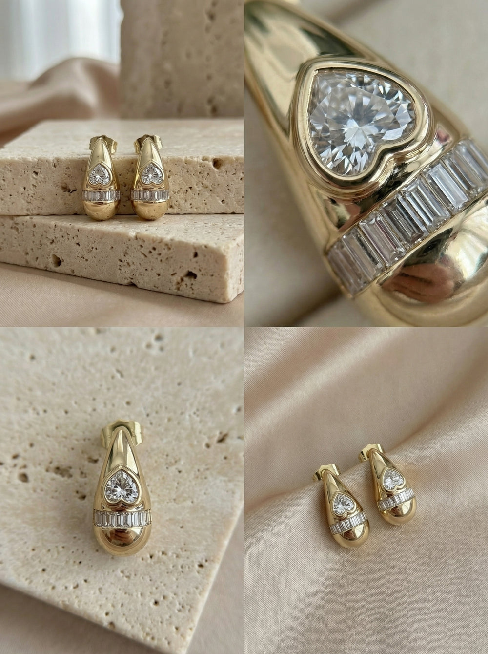 Kalp Taşlı Damla Küpe