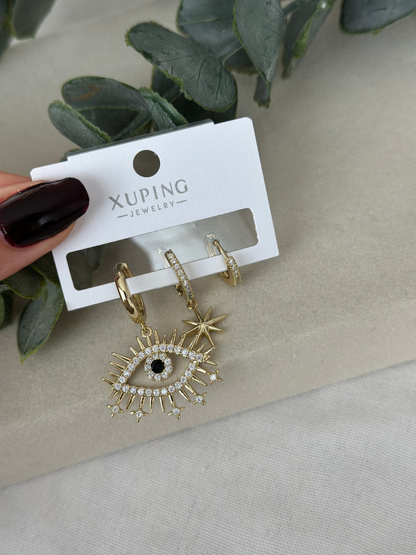 Göz Charmlı Üçlü Küpe