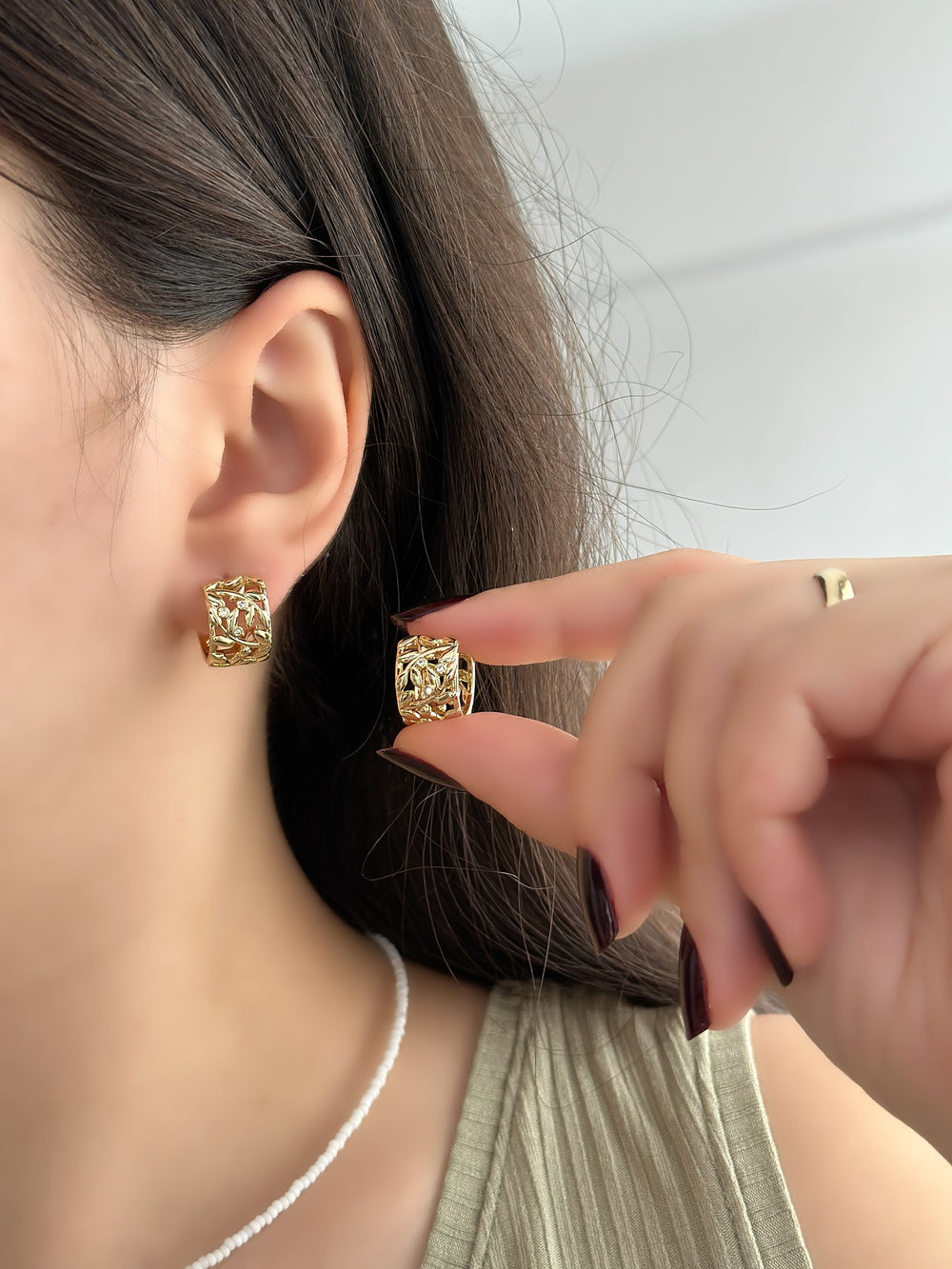 Yaprak Desen Halka Küpe