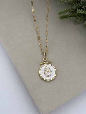 Sedefli Ataç Zincir El Sembol Kolye