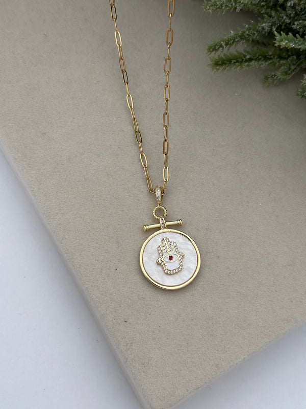 Sedefli Ataç Zincir El Sembol Kolye