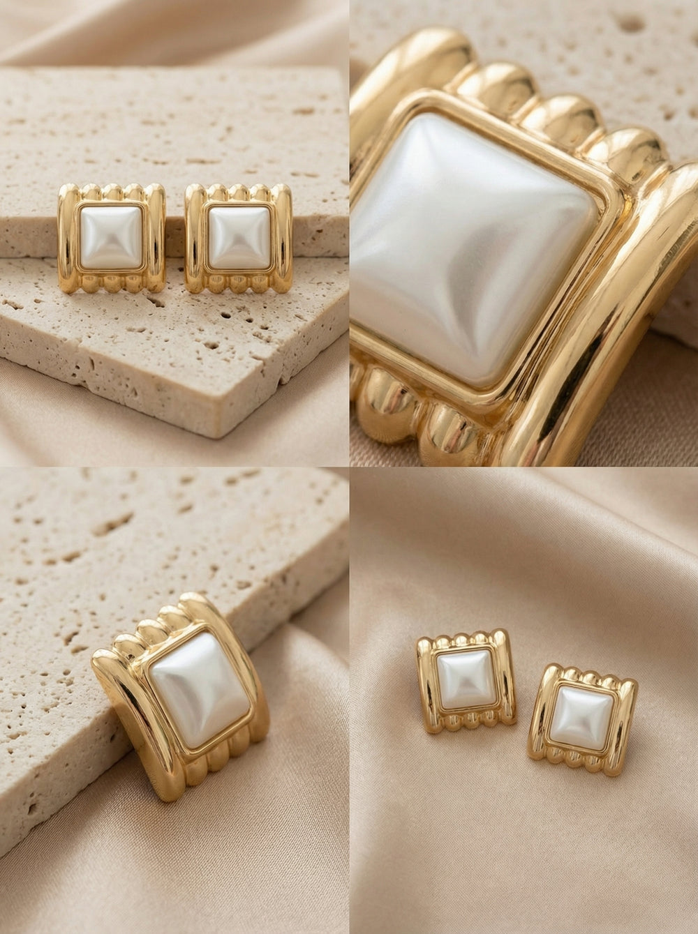 Kare Plaka İncili Küpe