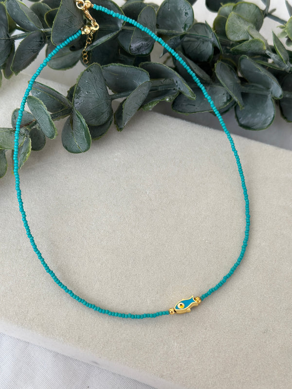 Balık Figürlü Turkuaz Boncuk Kolye