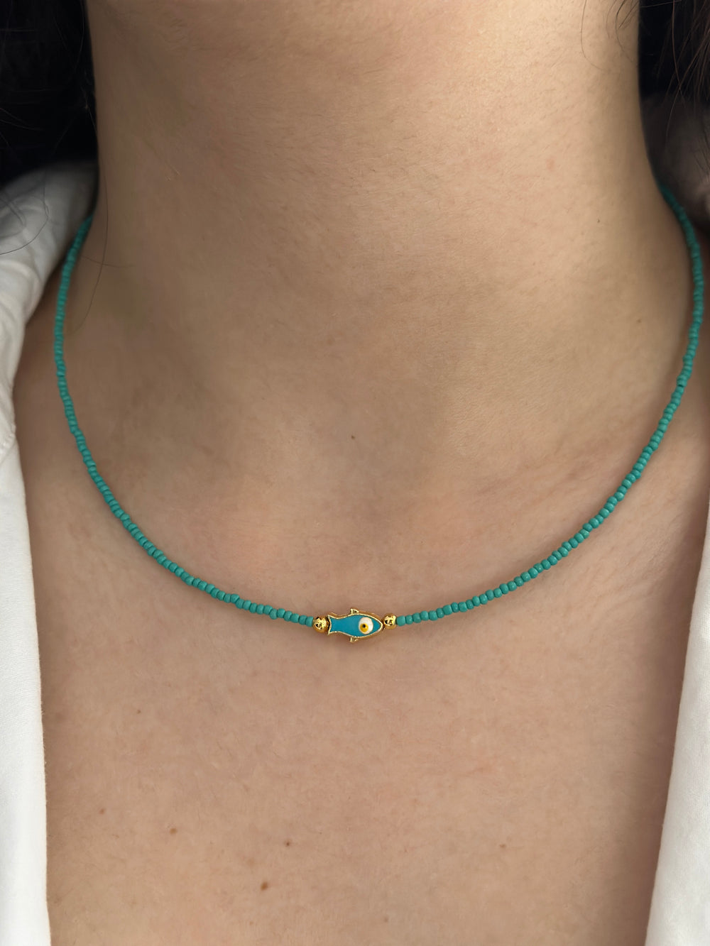 Balık Figürlü Turkuaz Boncuk Kolye