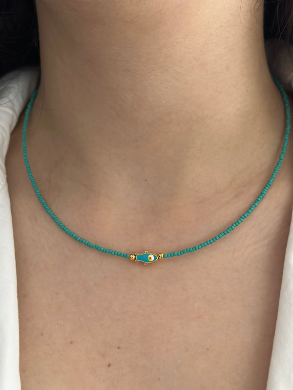 Balık Figürlü Turkuaz Boncuk Kolye