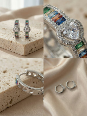 Silver Renkli Taşlı Küpe