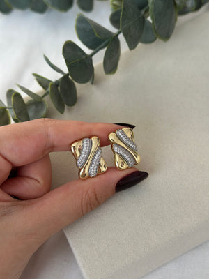 Kare Plaka İki Renk Küpe