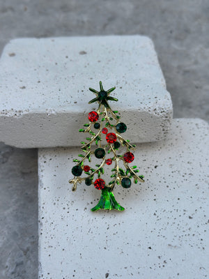 Yeşil-Kırmızı Ağaç Broş
