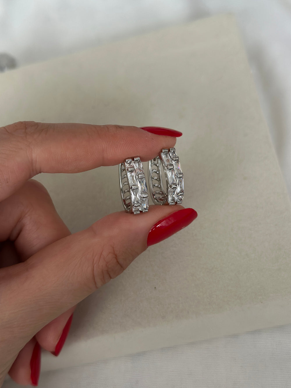 Silver Baget Taşlı Küpe