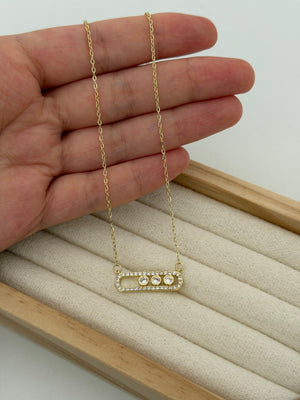Gold Üç Taş Sıralı Kolye