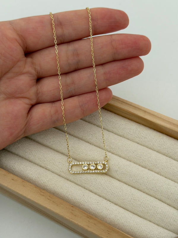Gold Üç Taş Sıralı Kolye