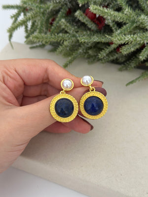 Lacivert İnci Küpe