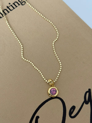 Pembe Charmlı Pul Ezme Kolye