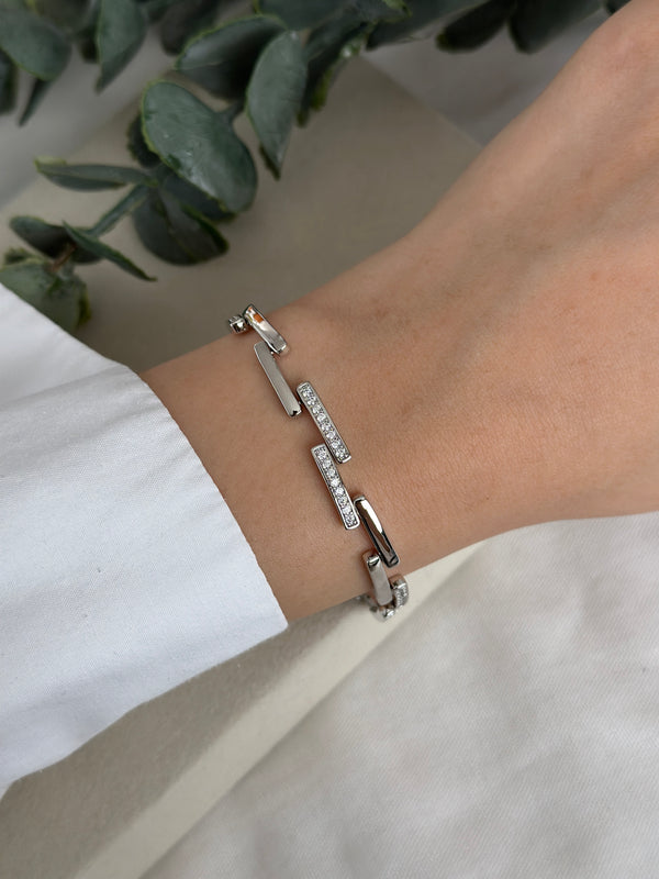 Silver Taşlı Zikzak Bileklik