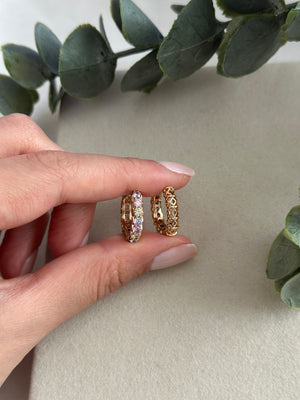 Rose Renkli Taşlı Küpe